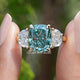 Front View Of Cushion Moissanite 3 Stone engagement ring 