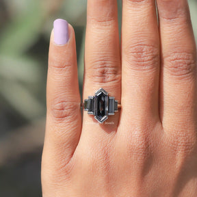 Gray Elongated Hexagon Five Stone Moissanite Ring