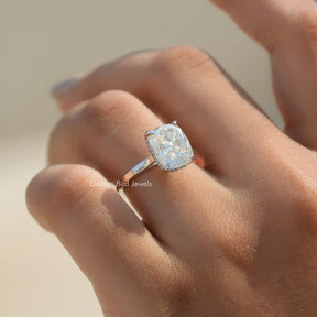 [In Finger a Elongated Cushion Cut Moissanite Engagement Ring Made In 18K White Gold]-[Golden Bird Jewels]