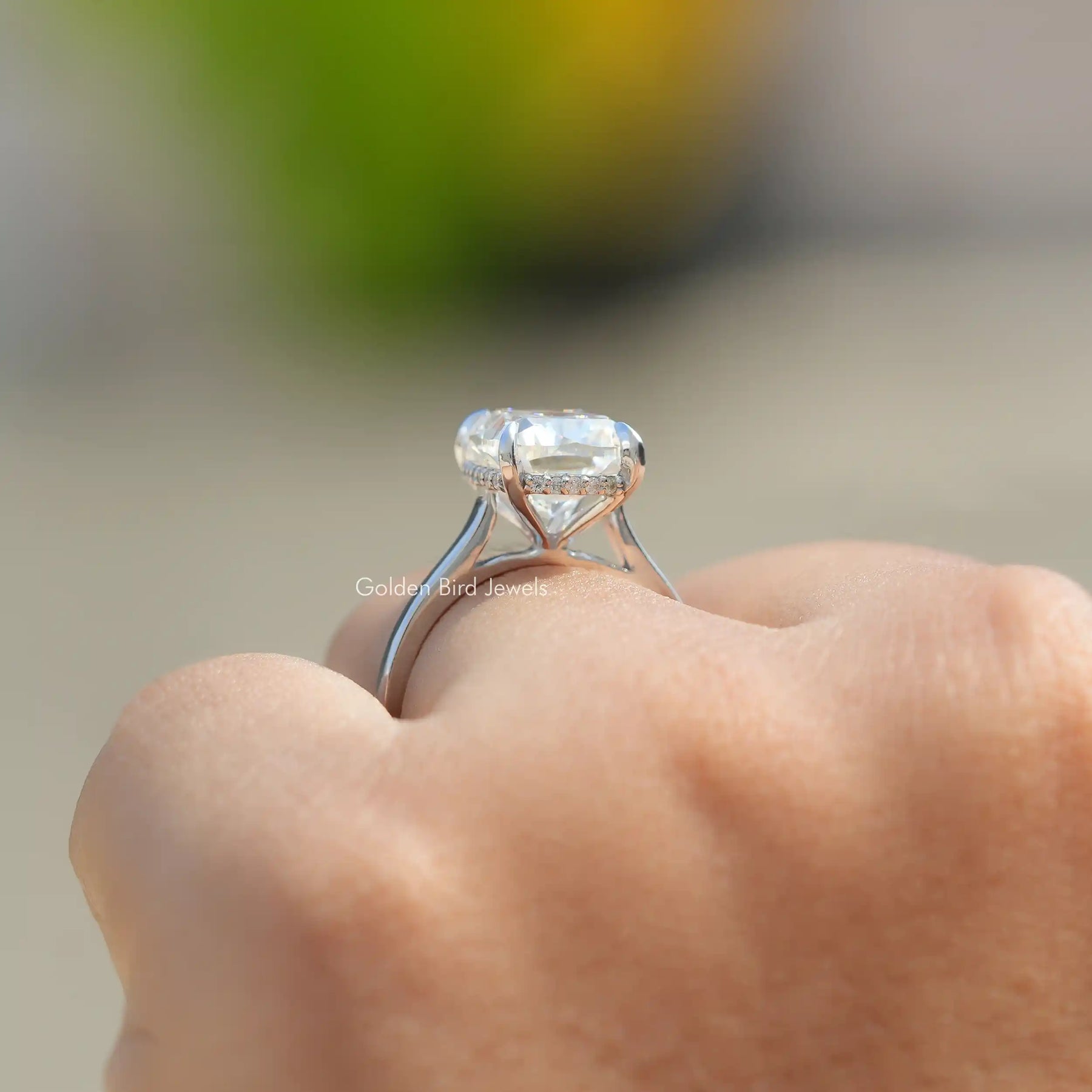[Cushion Brilliant Cut Moissanite Engagement Ring]-[Golden Bird Jewels]