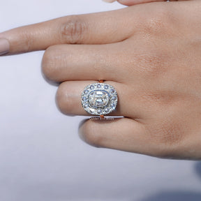 Elongated Old Mine Cushion Cut Moissanite Halo Ring