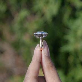 Elongated Old Mine Cushion Cut Moissanite Halo Ring