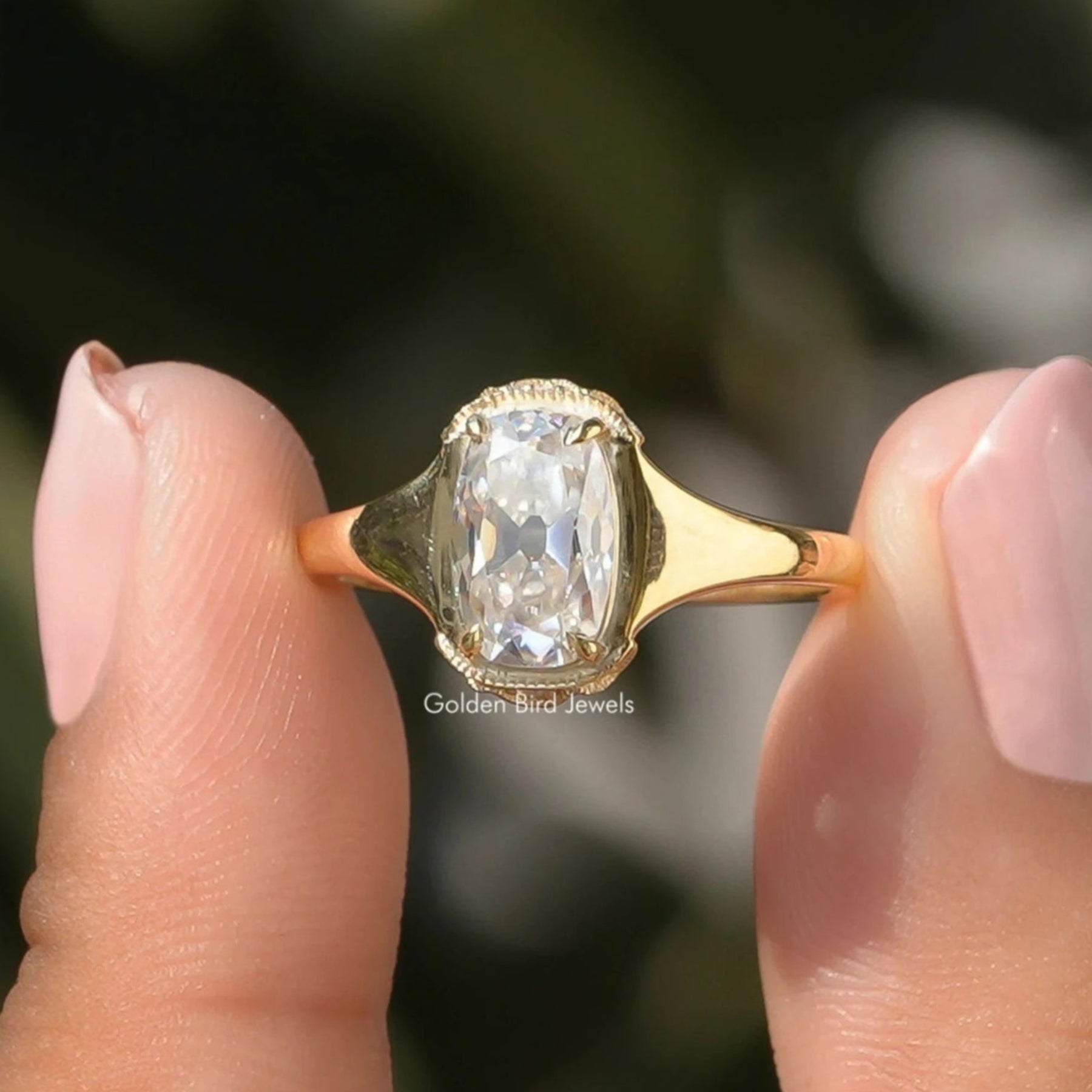Old Mine Cushion Moissanite Ring