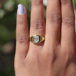 Detailed View Of Old Mine Cushion Cut Solitaire Ring In White Gold
