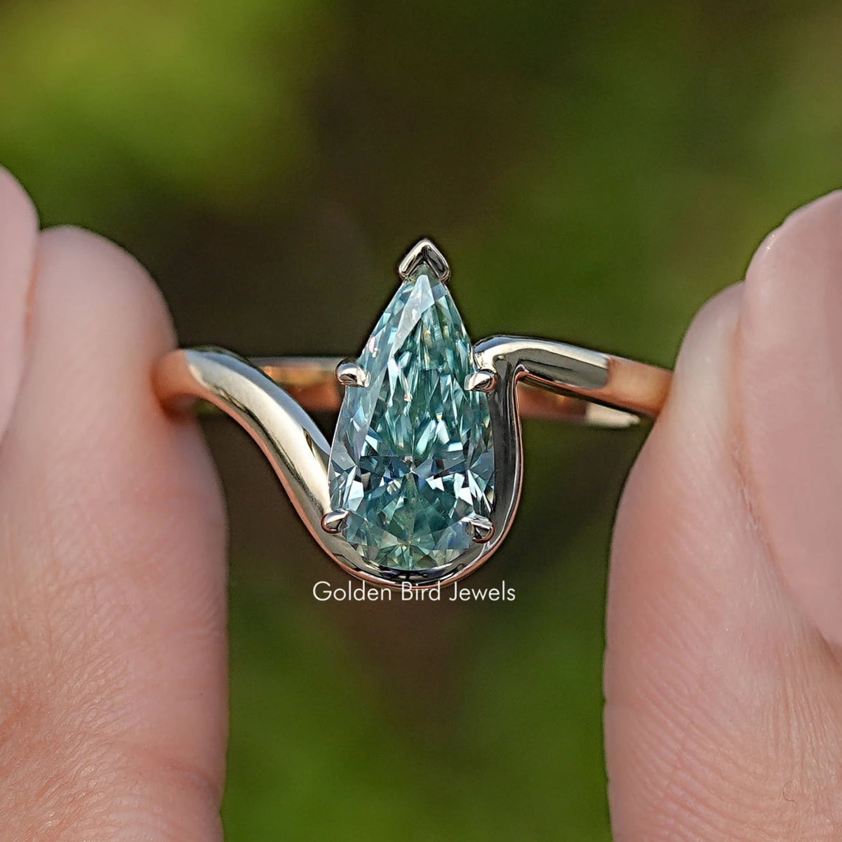 Elongated Pear Moissanite Solitaire Ring