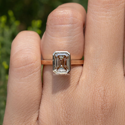 Emerald Cut Solitaire Moissanite Engagement Ring