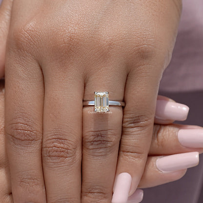 Yellow Emerald Cut Moissanite Gemstone Solitaire Ring