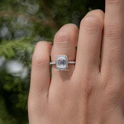 Emerald Cut Moissanite Diamond Accent Ring