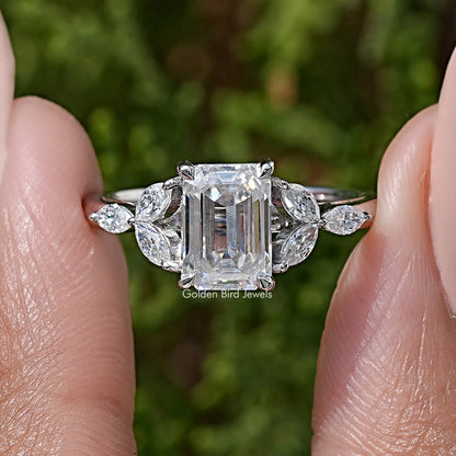 Emerald Cut Moissanite Diamond Wedding Ring
