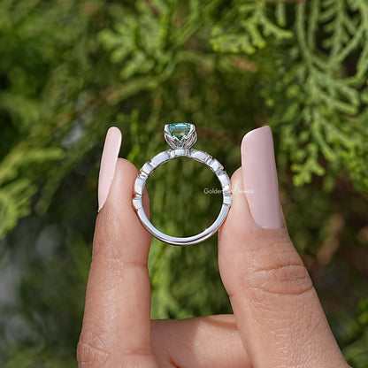Emerald Cut Moissanite Gemstone Engagement Ring