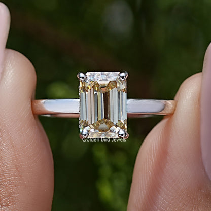 Yellow Emerald Cut Moissanite Gemstone Solitaire Ring