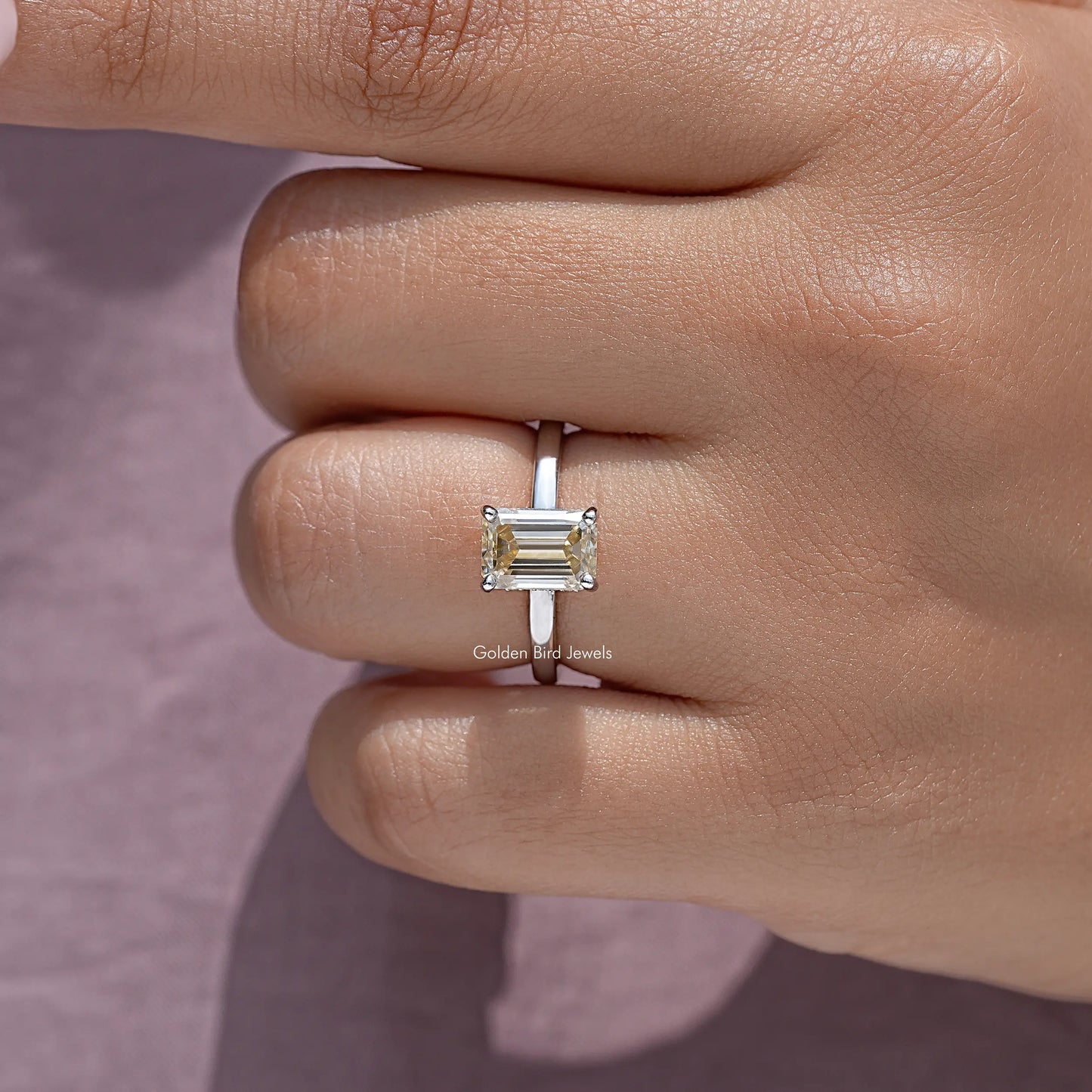 Yellow Emerald Cut Moissanite Gemstone Solitaire Ring