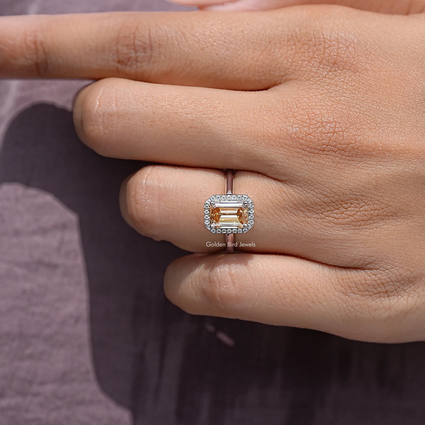 Emerald Cut Moissanite Halo Engagement Ring