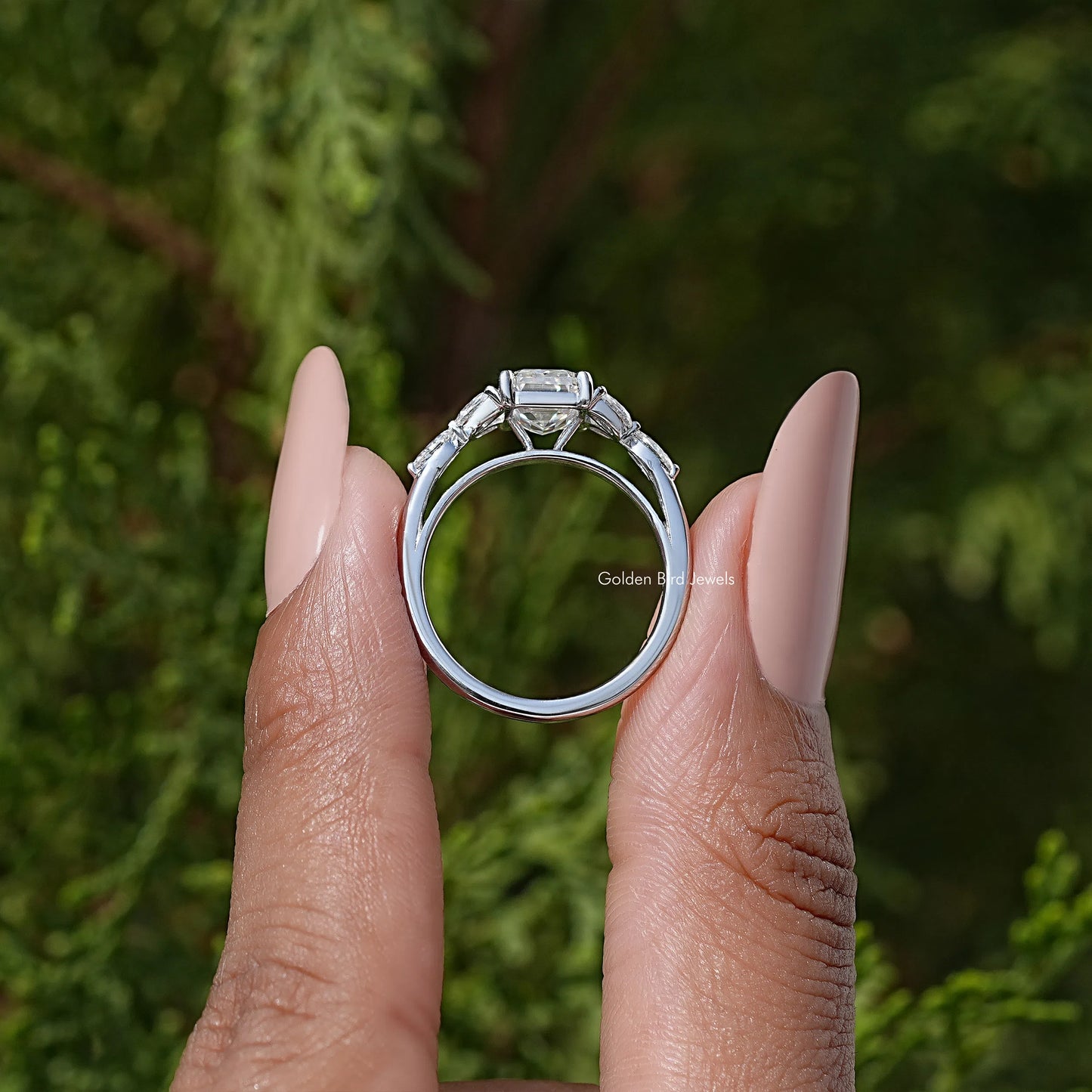 Emerald Cut Moissanite Diamond Wedding Ring