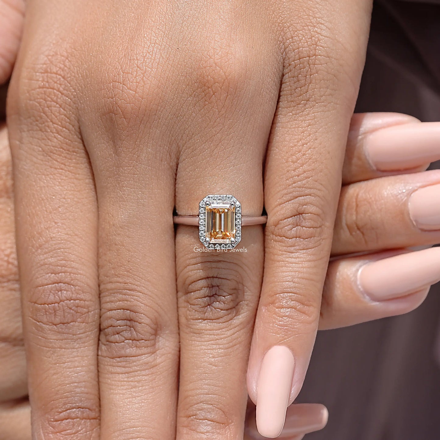 Emerald Cut Moissanite Halo Engagement Ring