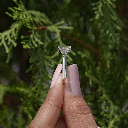 Yellow Emerald Cut Moissanite Gemstone Solitaire Ring