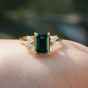 [Emerald Cut Moissanite Ring In Prong Set]-[Golden Bird Jewels]