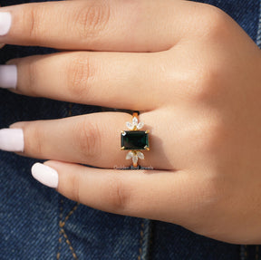 [Moissanite Emerald Cut Ring In 14K Yellow Gold]-[Golden Bird Jewels]
