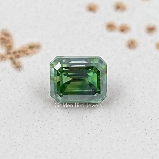Green Emerald Cut Moissanite Gemstone