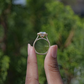 Emerald And Baguette Moissanite Halo Engagement Ring