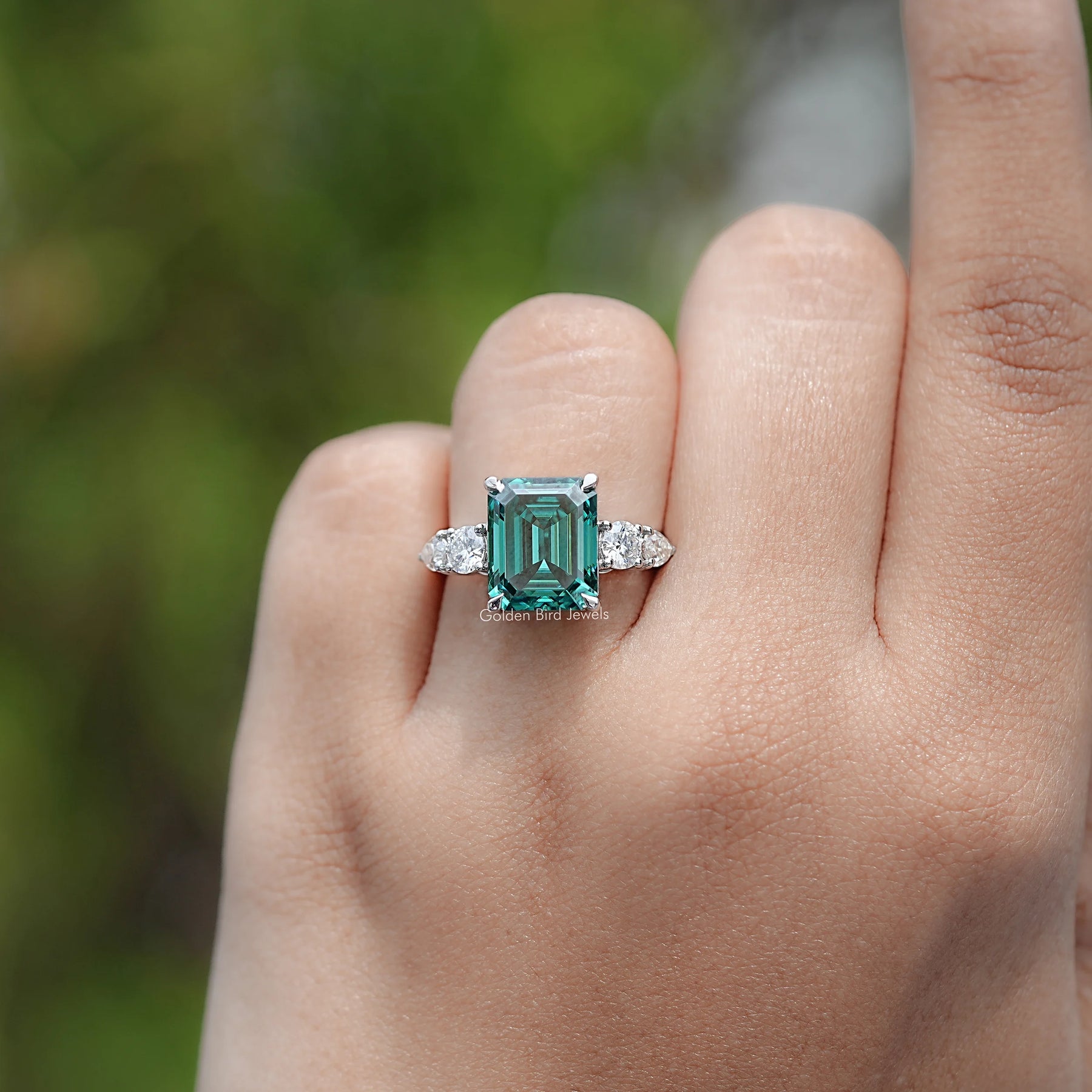 Emerald And Pear Moissanite Five Stone Ring