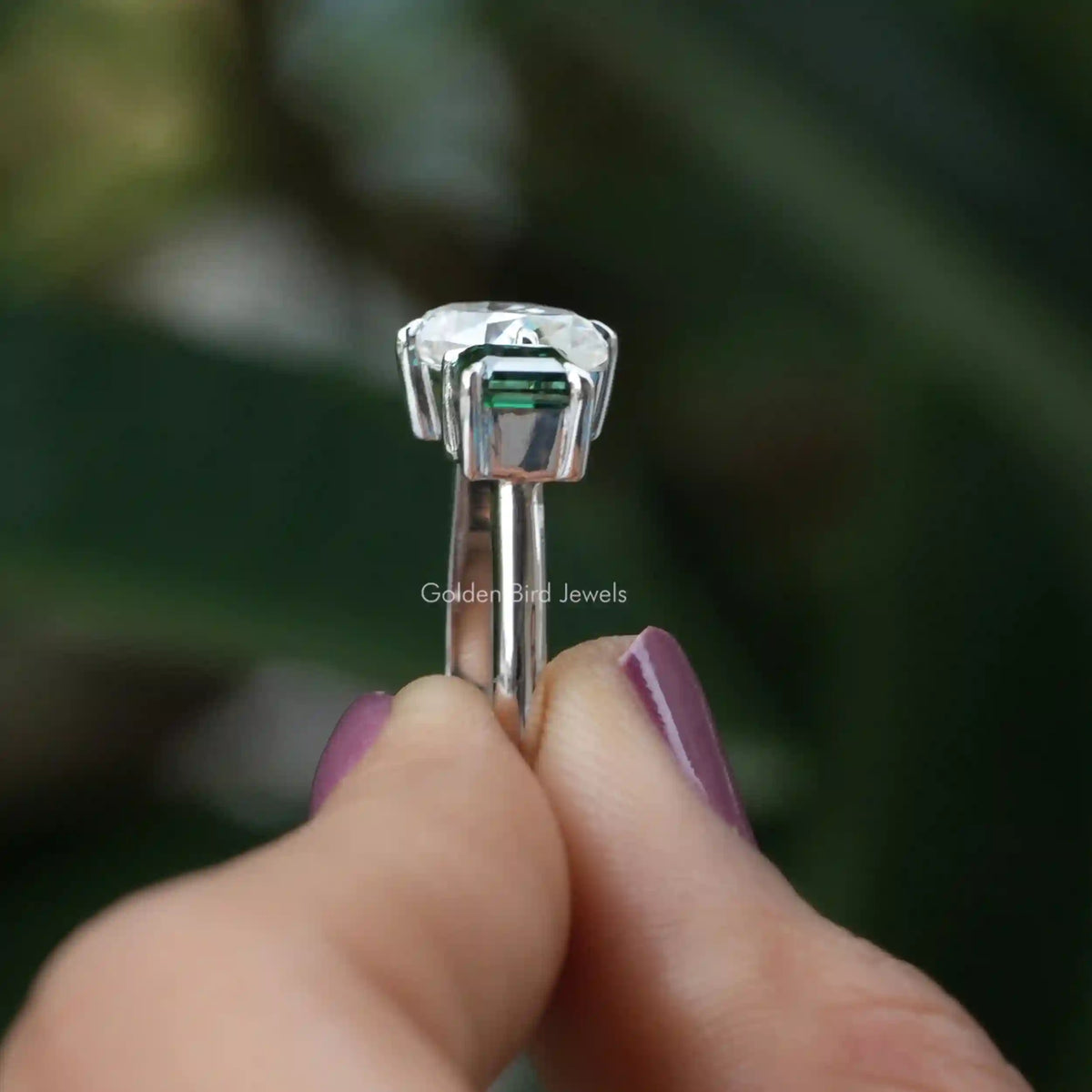 Side view of Double moissanite  ring 