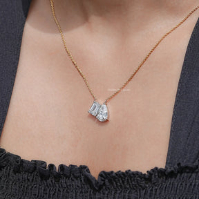 Emerald And Pear Lab Diamond Two Stone Pendant