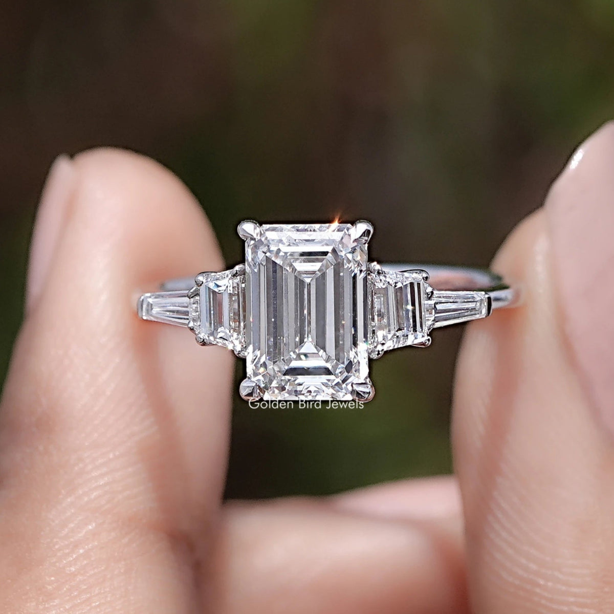 Emerald And Tapered Baguette Lab Diamond Ring