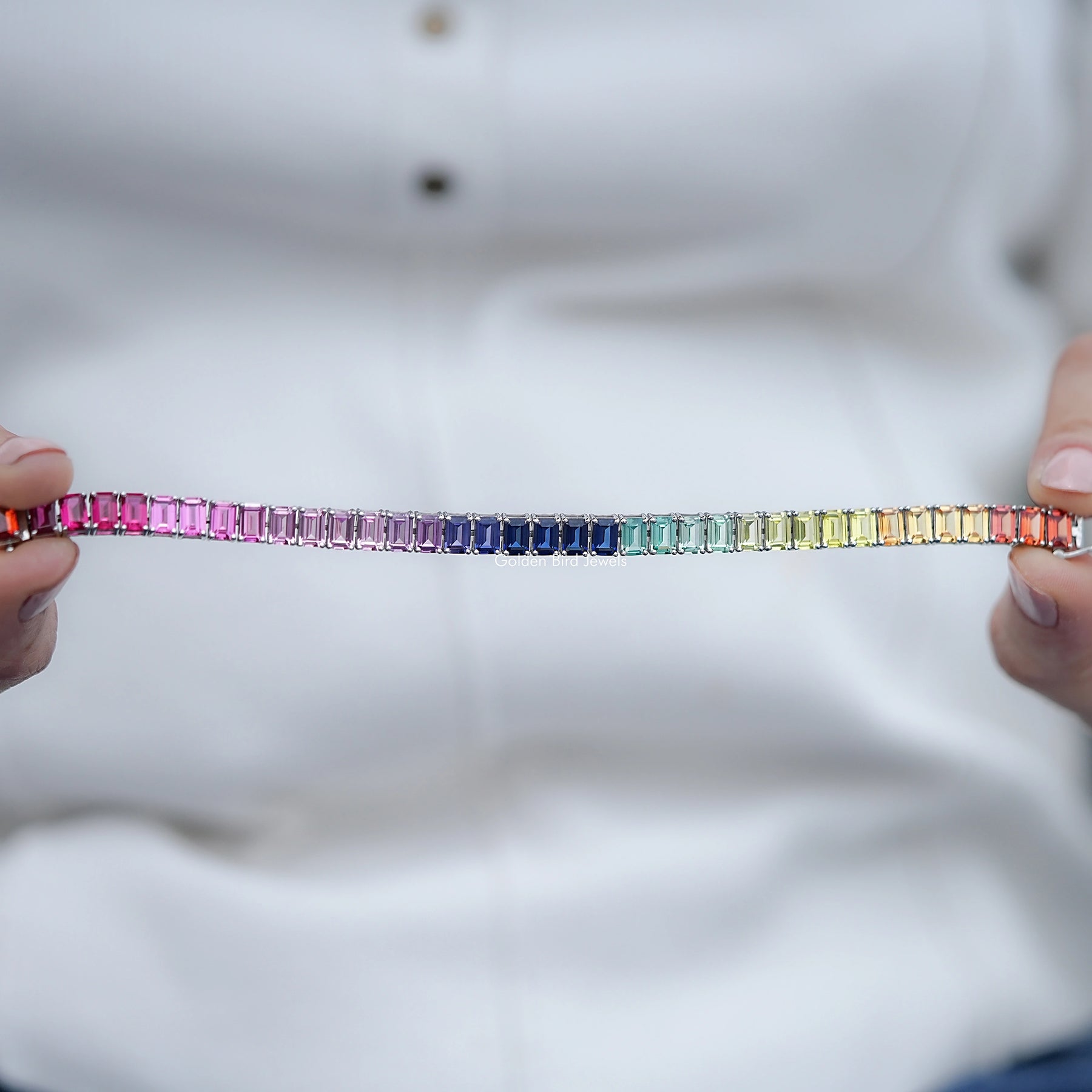 Gradient Multi Color Emerald Gemstone Tennis Bracelet