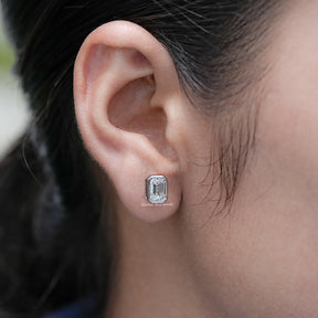 Emerald Cut Lab Diamond Bezel Set Stud Earrings