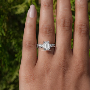 Front view of Diamond Emerald Cut Wedding Ring Set