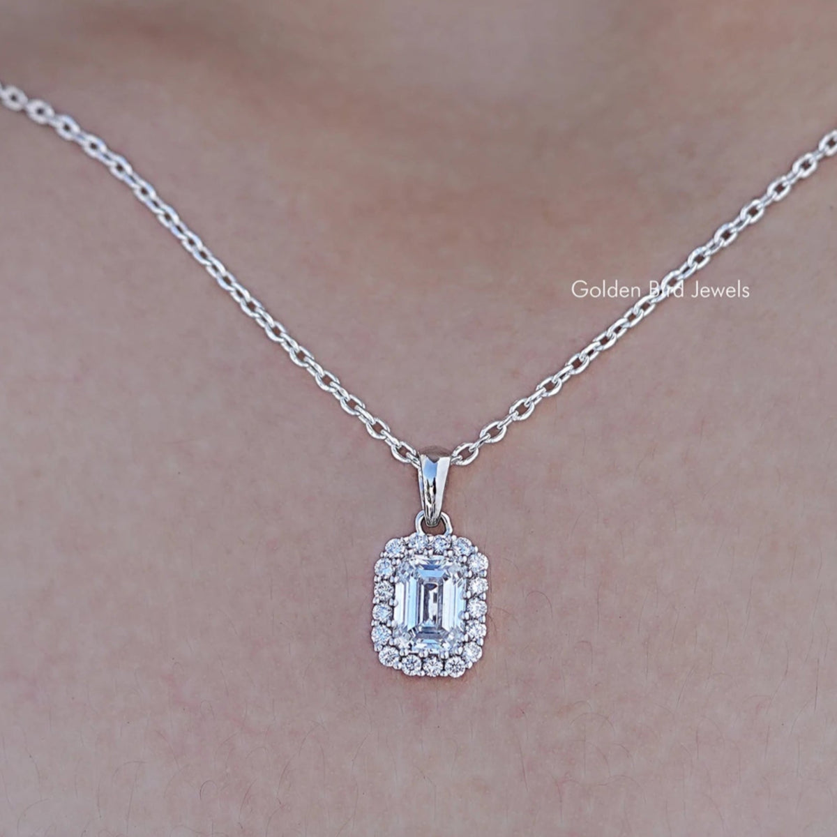 Emerald Cut Lab Grown Diamond Halo Pendant