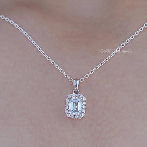 Emerald Cut Lab Grown Diamond Halo Pendant