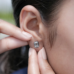 Emerald Cut Lab Diamond Bezel Set Stud Earrings