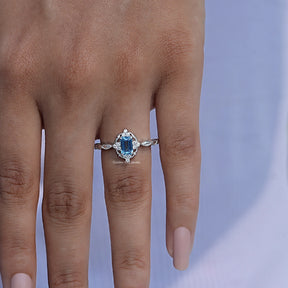 Front View of Emerald Cut Halo Ring In White Gold In White Gold
