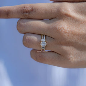 Emerald Cut Moissanite Accent Set Engagement Ring