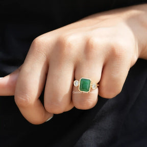 [Yellow Gold Emerald Cut Moissanite Ring]-[Golden Bird Jewels]
