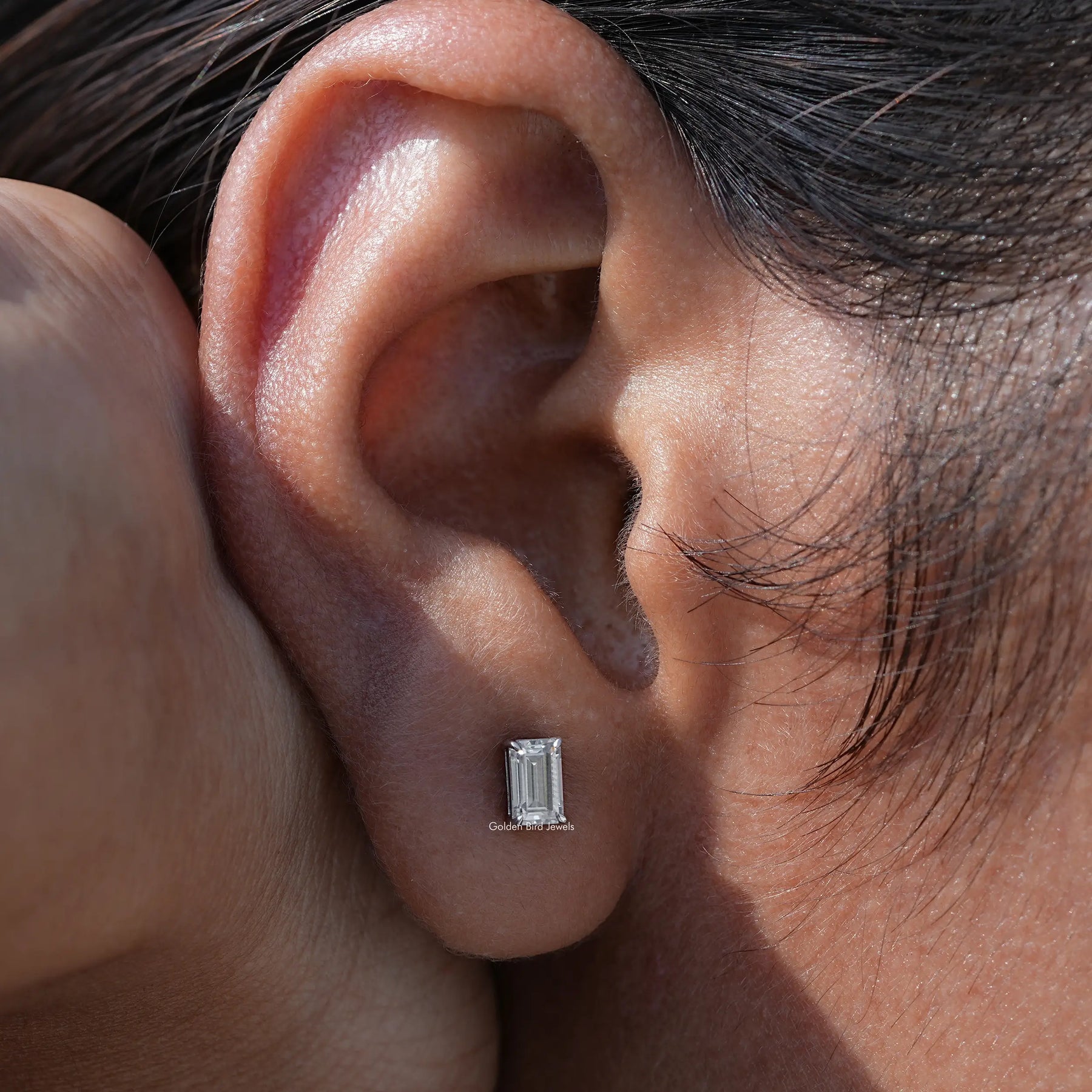 Emerald Cut Moissanite Stud Earrings