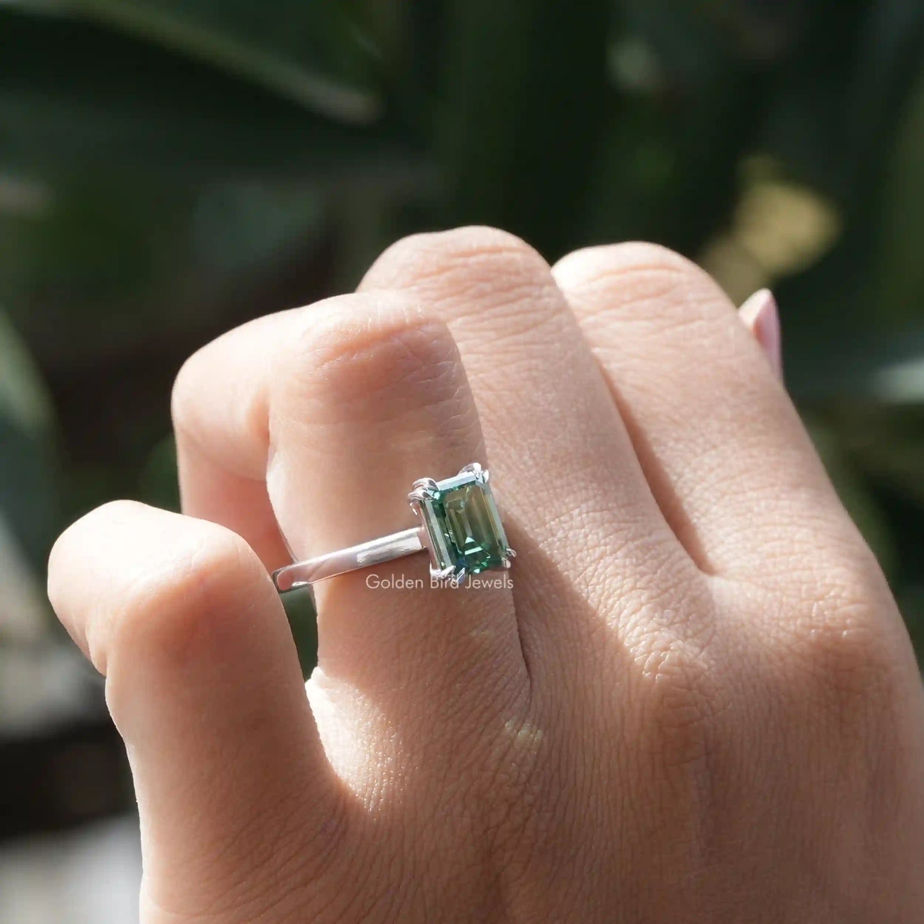 [Moissanite Emerald Cut Solitaire Engagement Ring]-[Golden Bird Jewels]