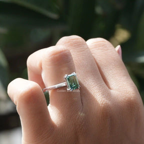 [Emerald Cut Moissanite Engagement Ring Made Of 14k Yellow Gold]-[Golden Bird Jewels]