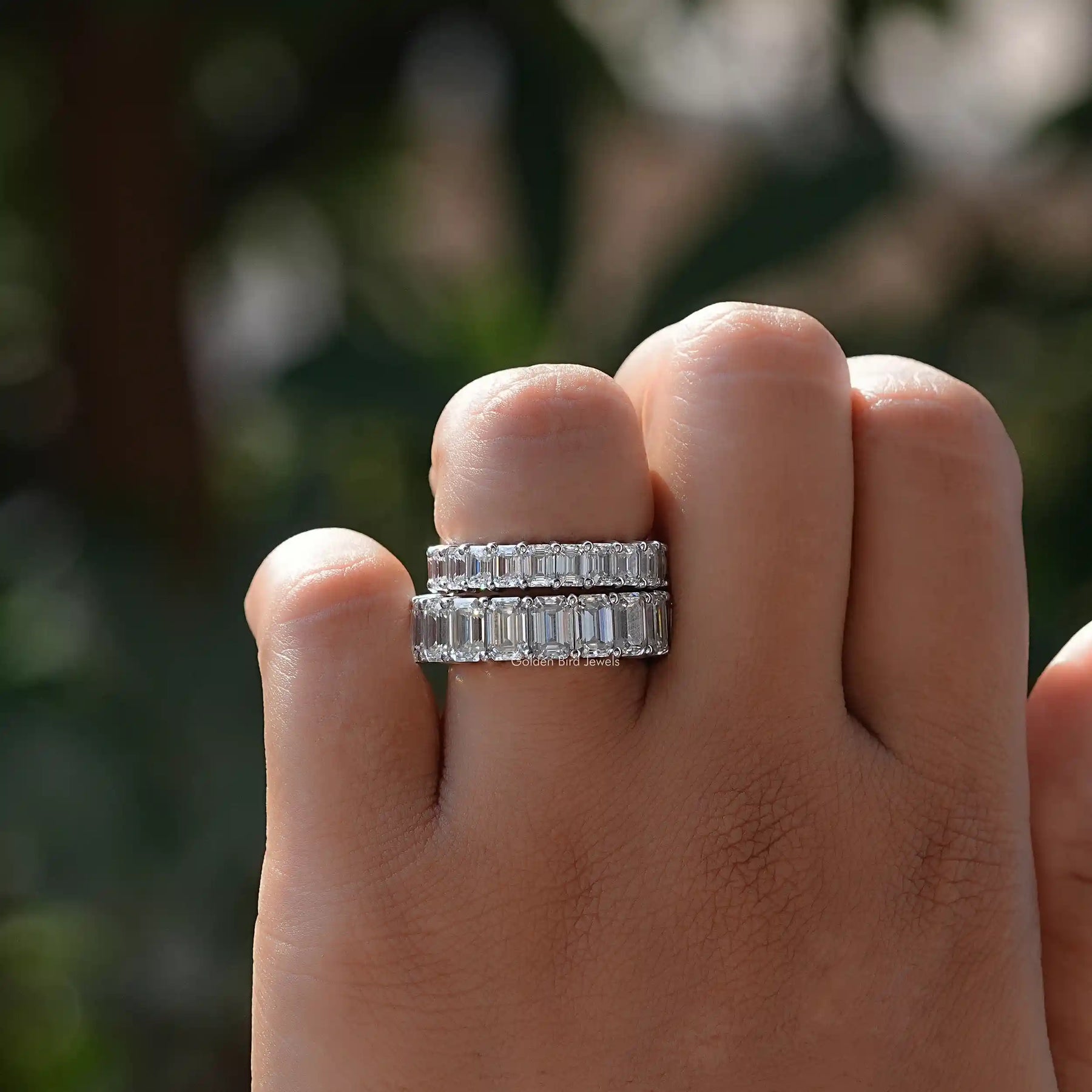 [Colorless Emerald Cut Wedding Band]-[Golden Bird Jewels]