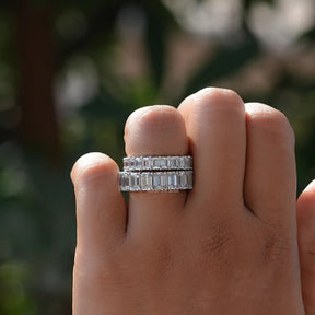 [Colorless Emerald Cut Wedding Band]-[Golden Bird Jewels]