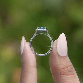 Emerald Moissanite Halo Accent Engagement Ring