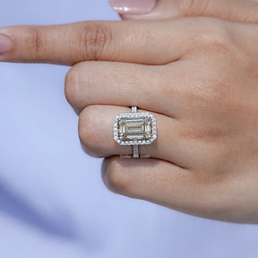 Emerald Moissanite Halo Engagement Ring