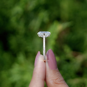 Emerald Cut Moissanite Hidden Halo Engagement Ring