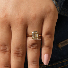 [Moissanite Emerald Cut Solitaire Engagement Ring]-[Golden Bird Jewels]