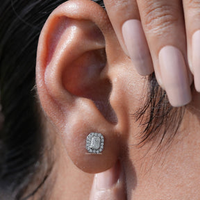 Close view of Moissanite Emerald Cut Studs