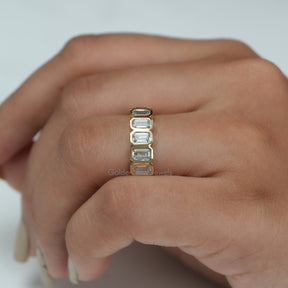 [Moissanite Emerald Cut Wedding Eternity Band With VVS Clarity Moissanite]-[Golden Bird Jewels]