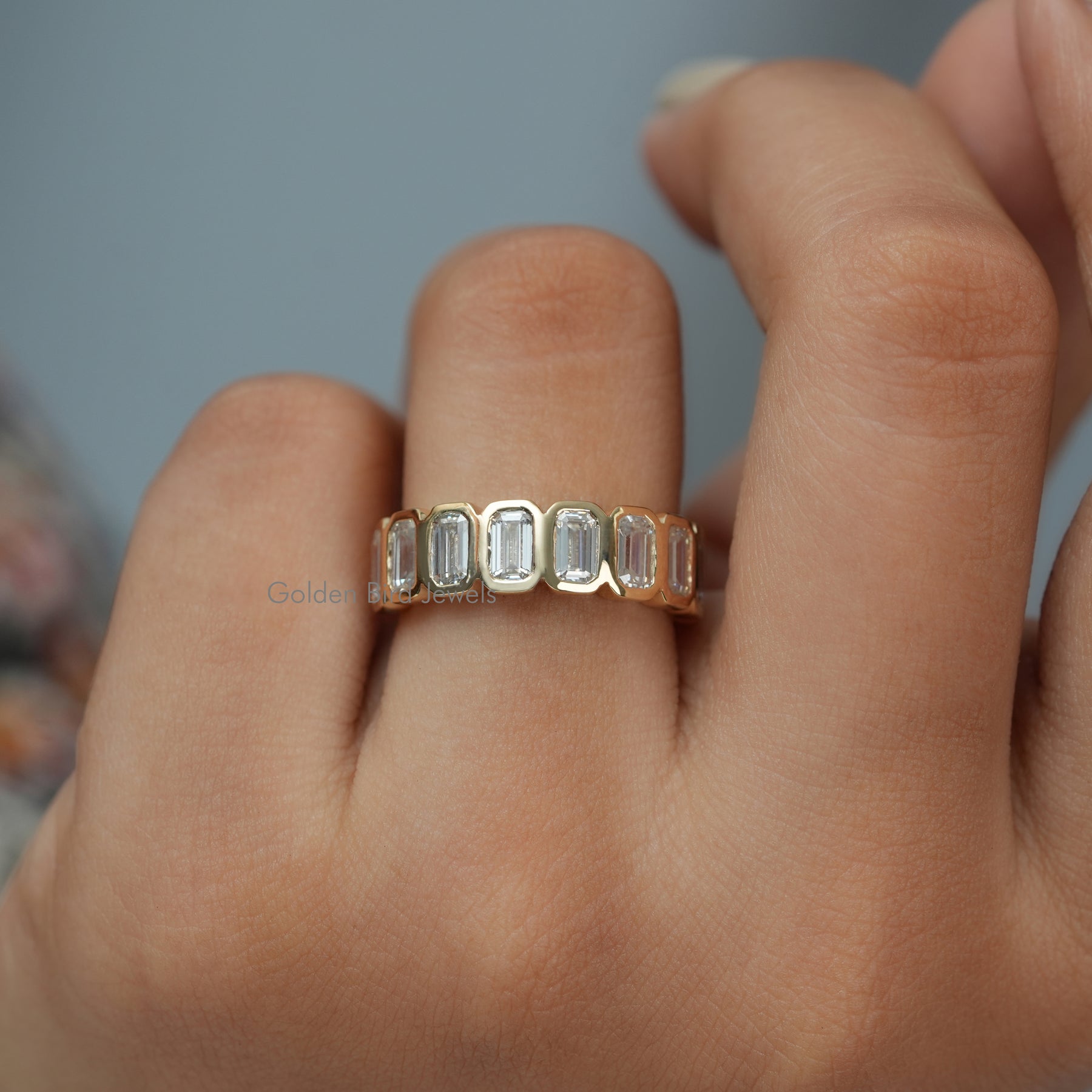 Emerald Cut Moissanite Eternity Band