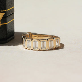 [Moissanite Wedding Band Crafted With Emerald Cut Stones]-[Golden Bird Jewels]